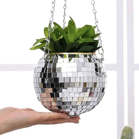Other - Silver Disco Ball Hanging Planter